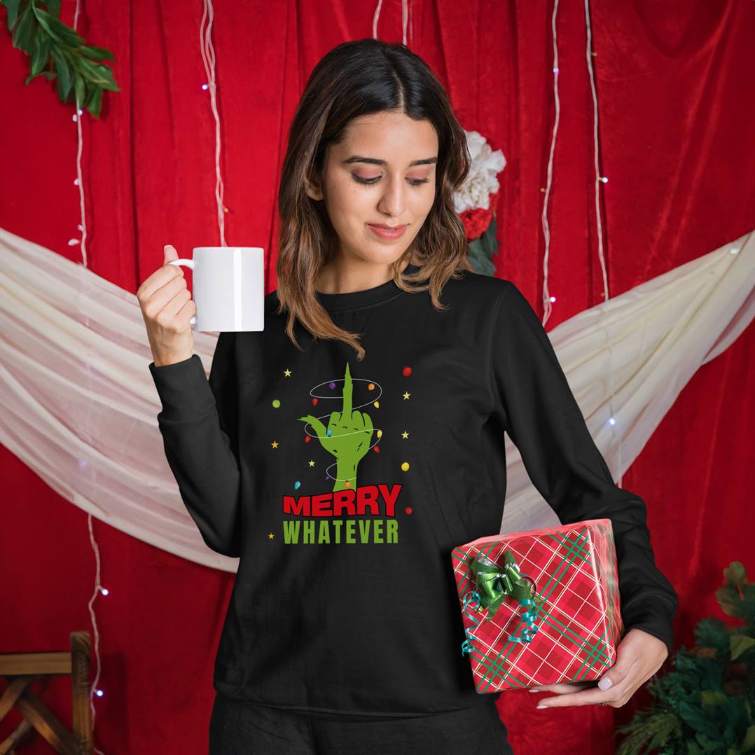 Weihnachtspullover - Grinch - Merry whatever (Mittelfinger)