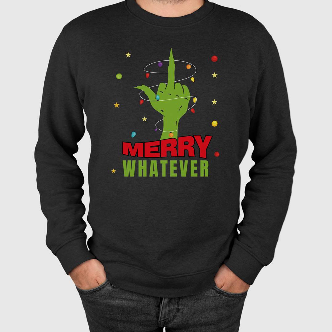 Weihnachtspullover - Grinch - Merry whatever (Mittelfinger)