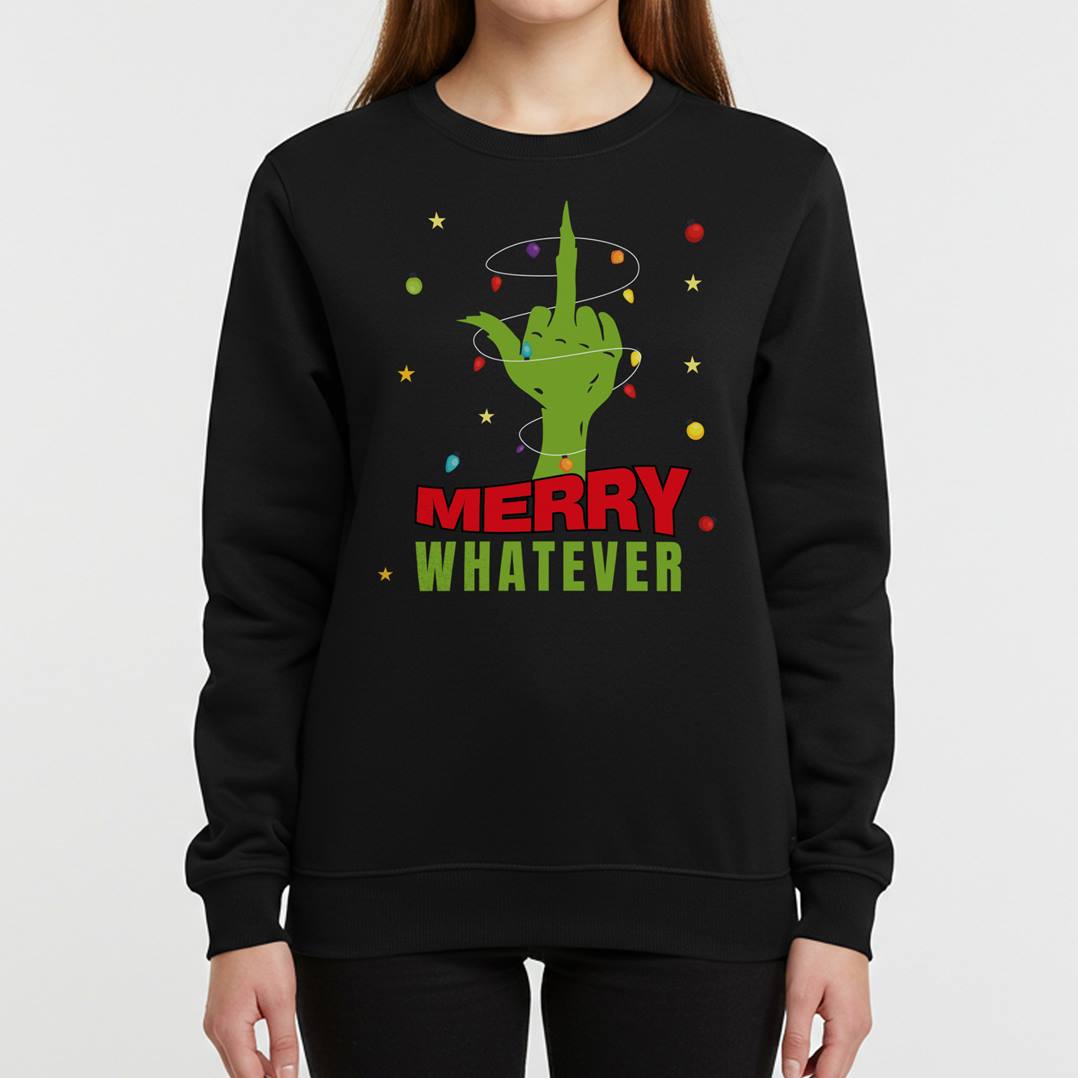 Weihnachtspullover - Grinch - Merry whatever (Mittelfinger)
