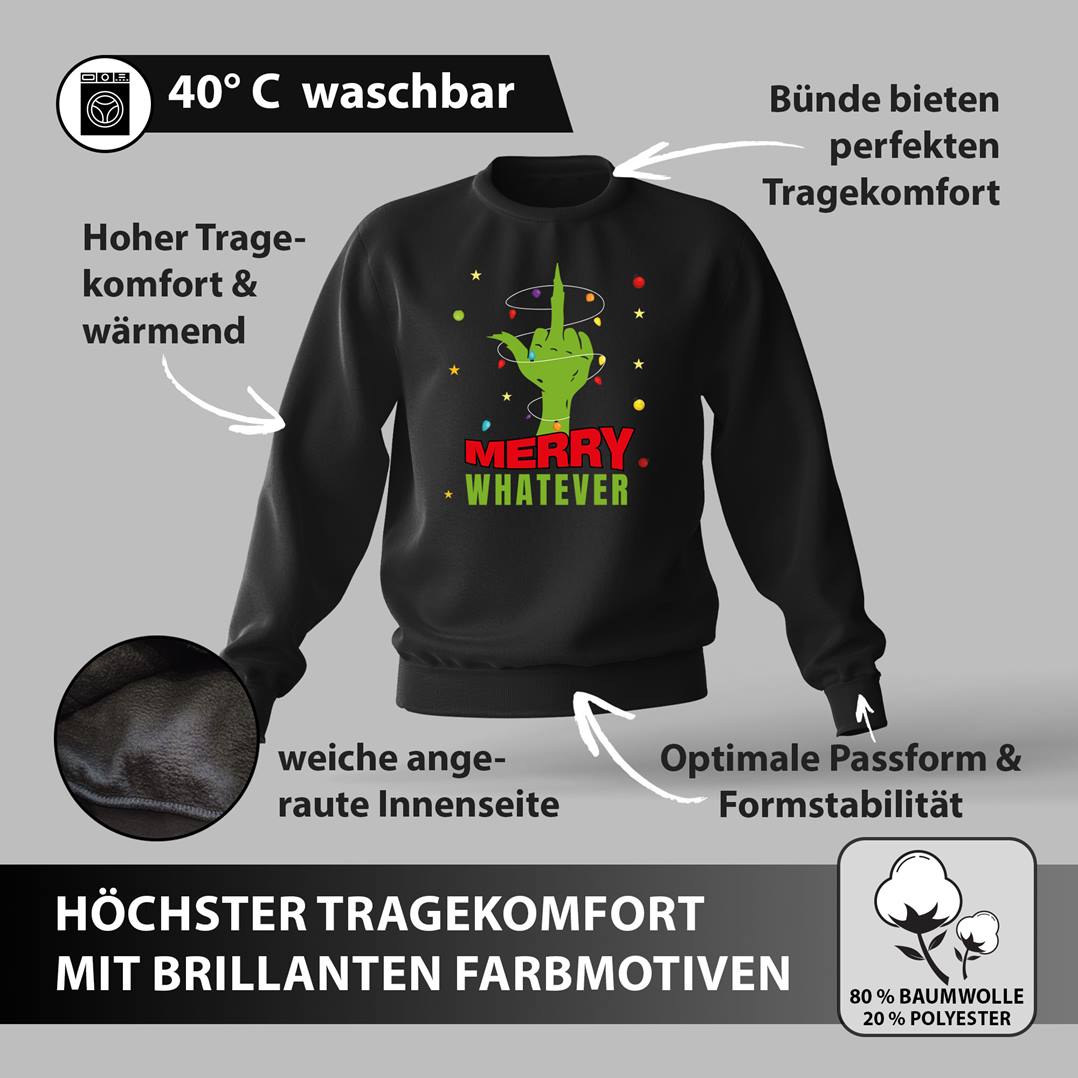 Weihnachtspullover - Grinch - Merry whatever (Mittelfinger)