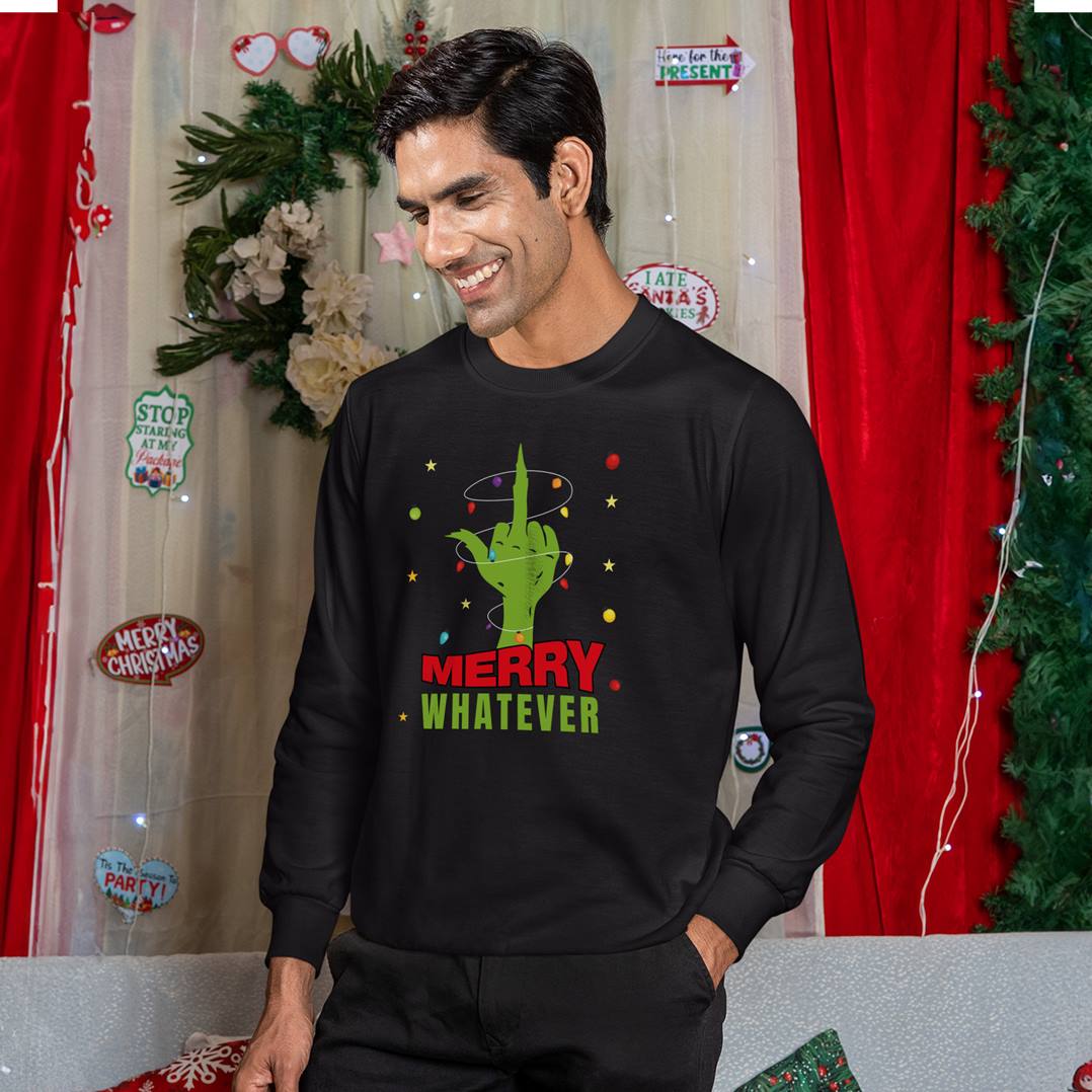 Weihnachtspullover - Grinch - Merry whatever (Mittelfinger)
