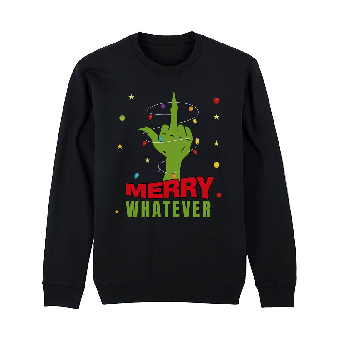 Weihnachtspullover - Grinch - Merry whatever (Mittelfinger)