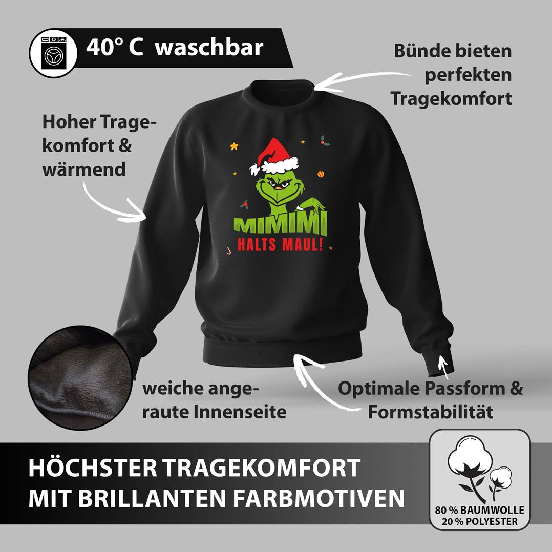 Weihnachtspullover - Grinch - Mimimi (Gesicht & Hand)