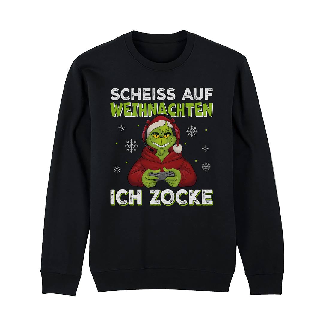 Weihnachtspullover - Grinch - Scheiß auf Weihnachten, ich zocke