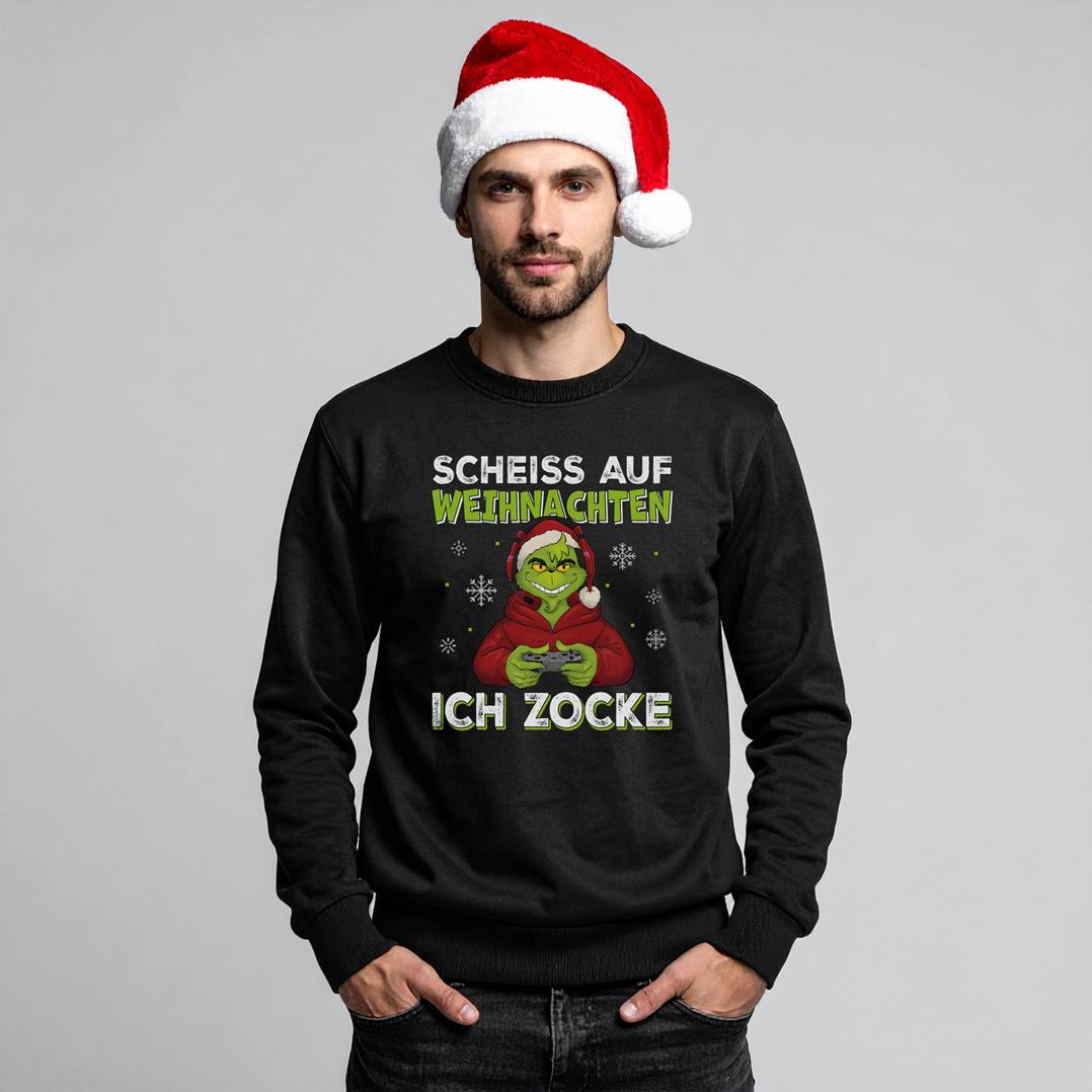 Weihnachtspullover - Grinch - Scheiß auf Weihnachten, ich zocke