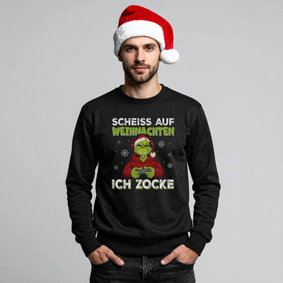 Weihnachtspullover - Grinch - Scheiß auf Weihnachten, ich zocke