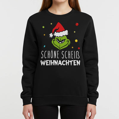 Weihnachtspullover - Grinch - Schöne scheiß Weihnachten (Gesicht)