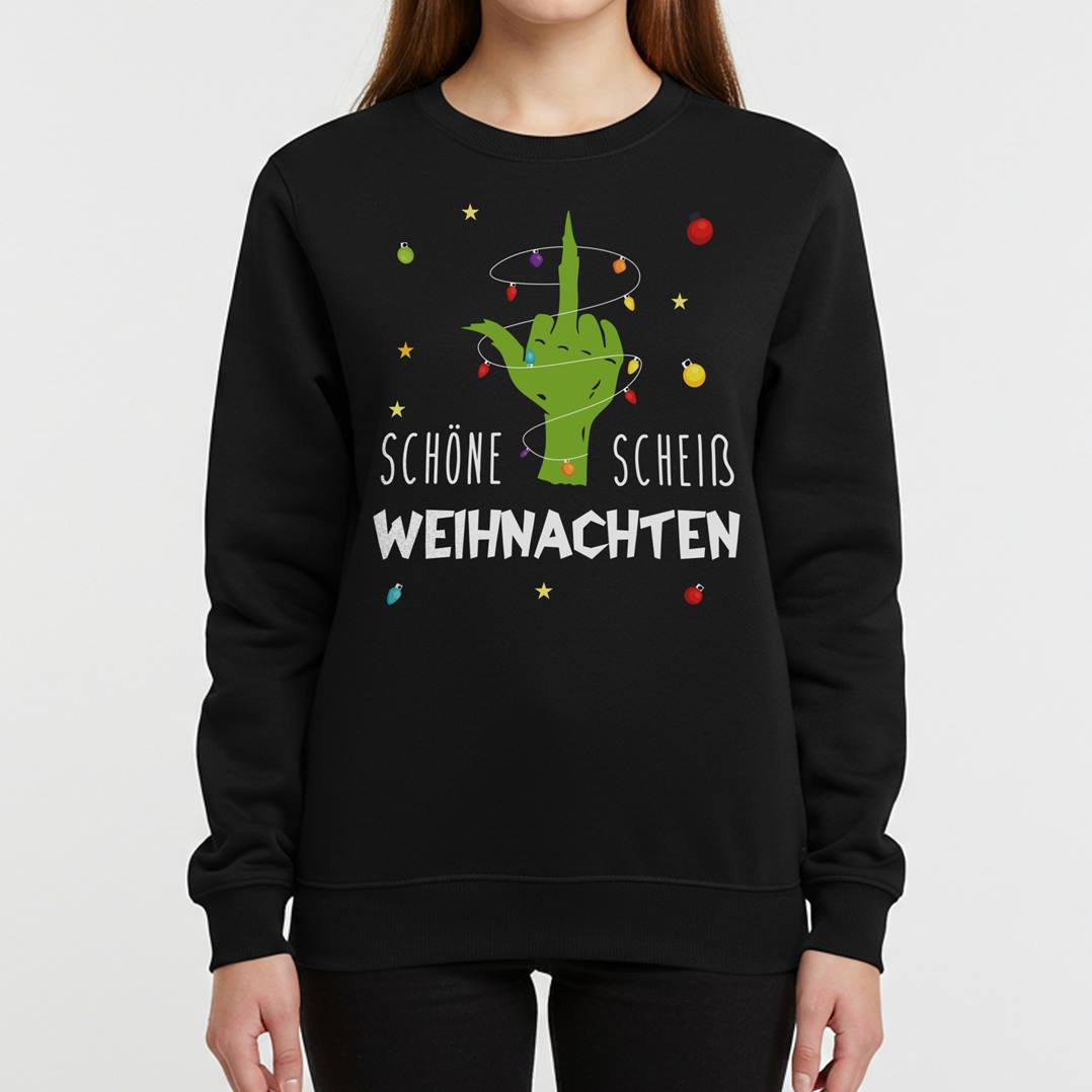 Weihnachtspullover - Grinch - Schöne scheiß Weihnachten (Mittelfinger)