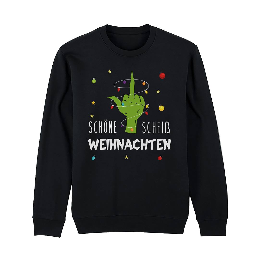 Weihnachtspullover - Grinch - Schöne scheiß Weihnachten (Mittelfinger)