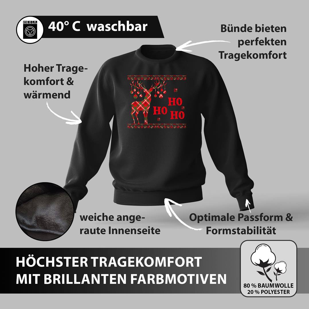 Weihnachtspullover - Ho Ho Ho (Rentier)