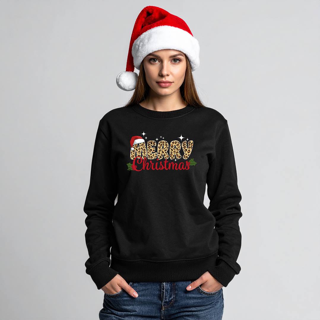 Weihnachtspullover - Merry Christmas (Leo-Print)