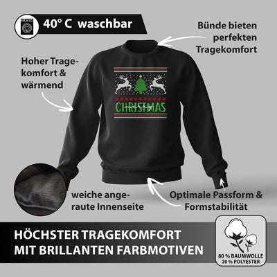 Weihnachtspullover - Merry Christmas (Rentiere & Tannenbaum)