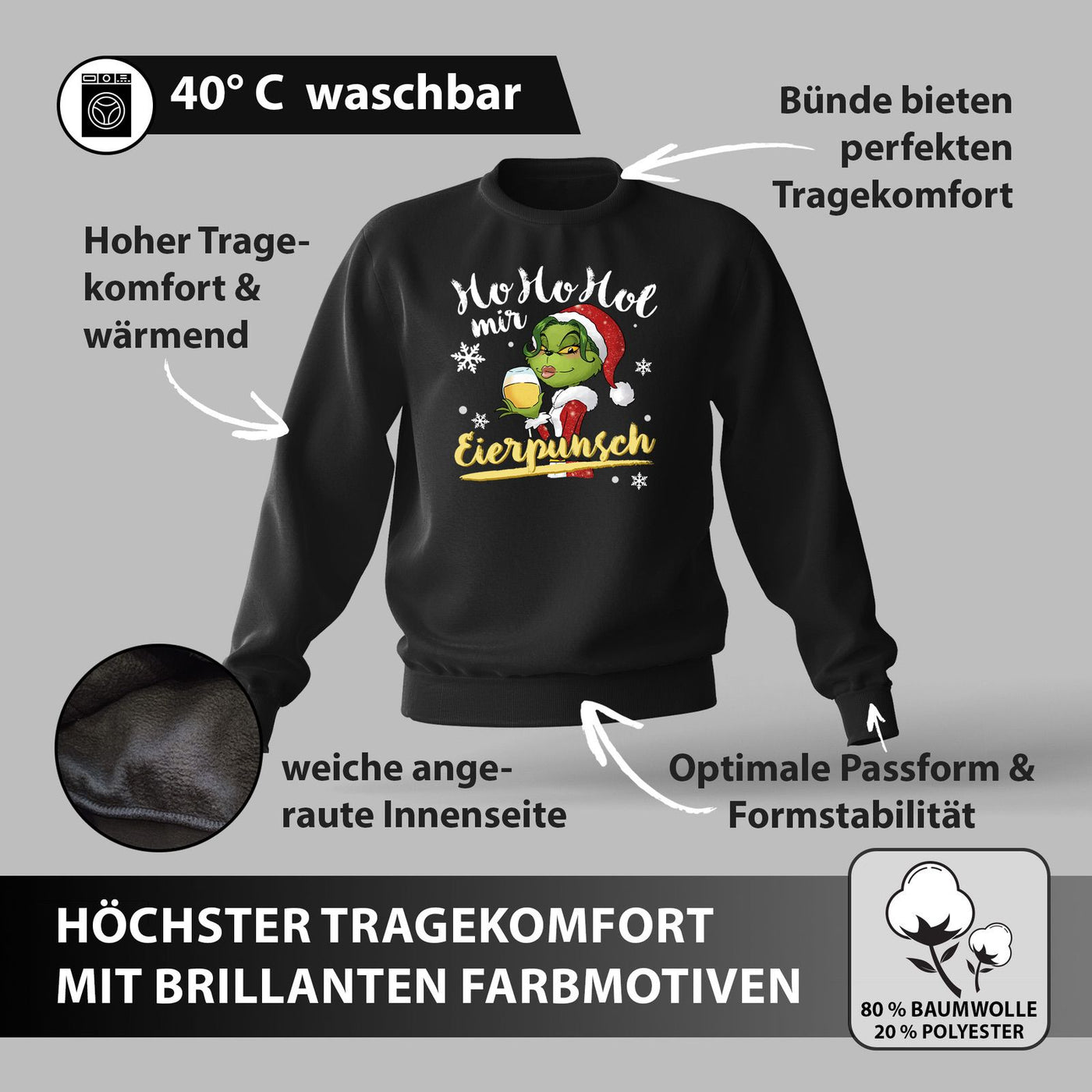 Weihnachtspullover - Miss Grinch - Ho Ho Hol mir Eierpunsch