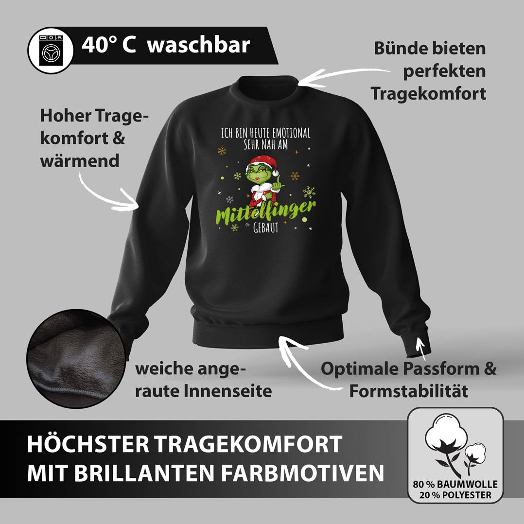 Weihnachtspullover - Miss Grinch - Ich bin heute emotional sehr nah am Mittelfinger gebaut