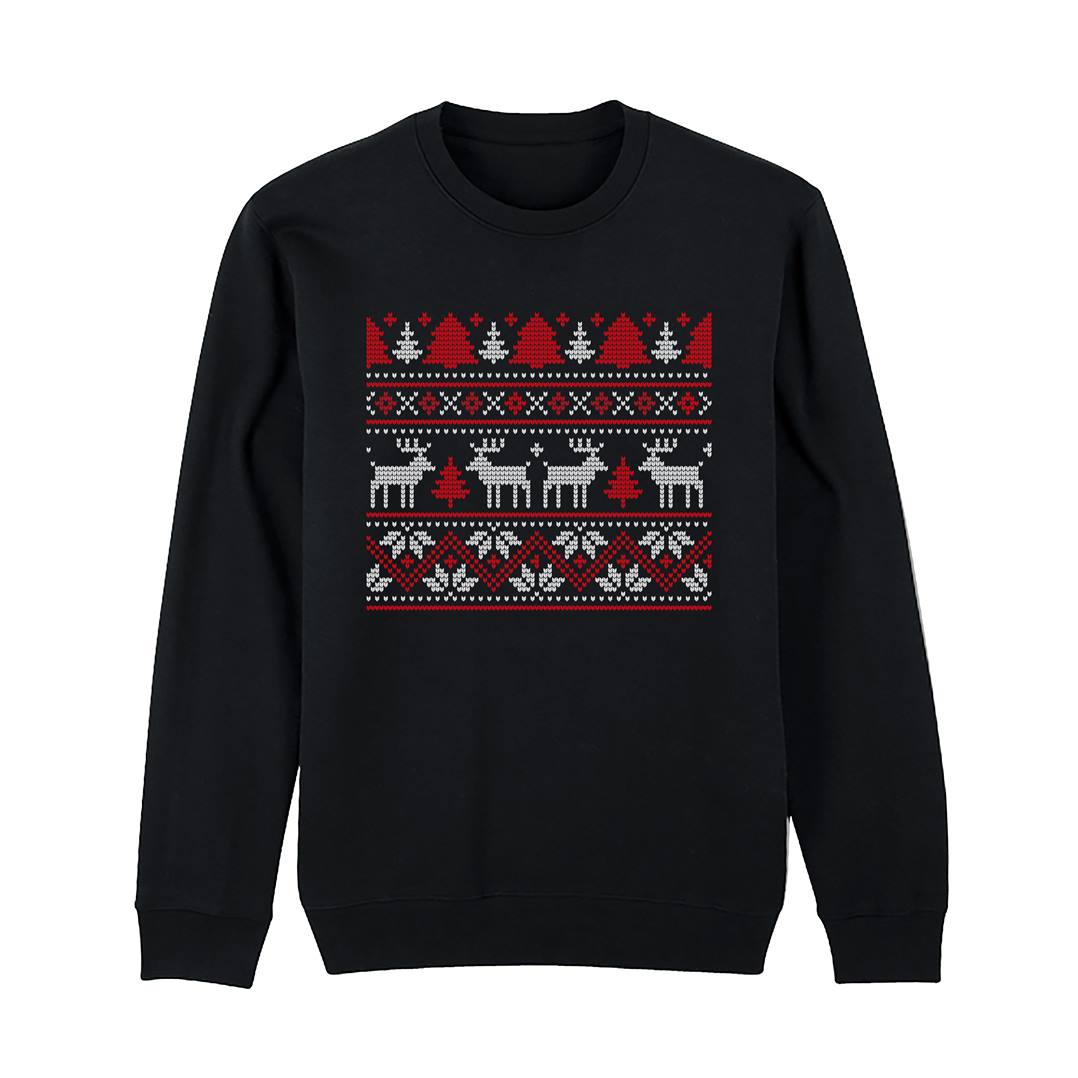 Weihnachtspullover - Rentier & Tannenbaum (Strick-Optik)