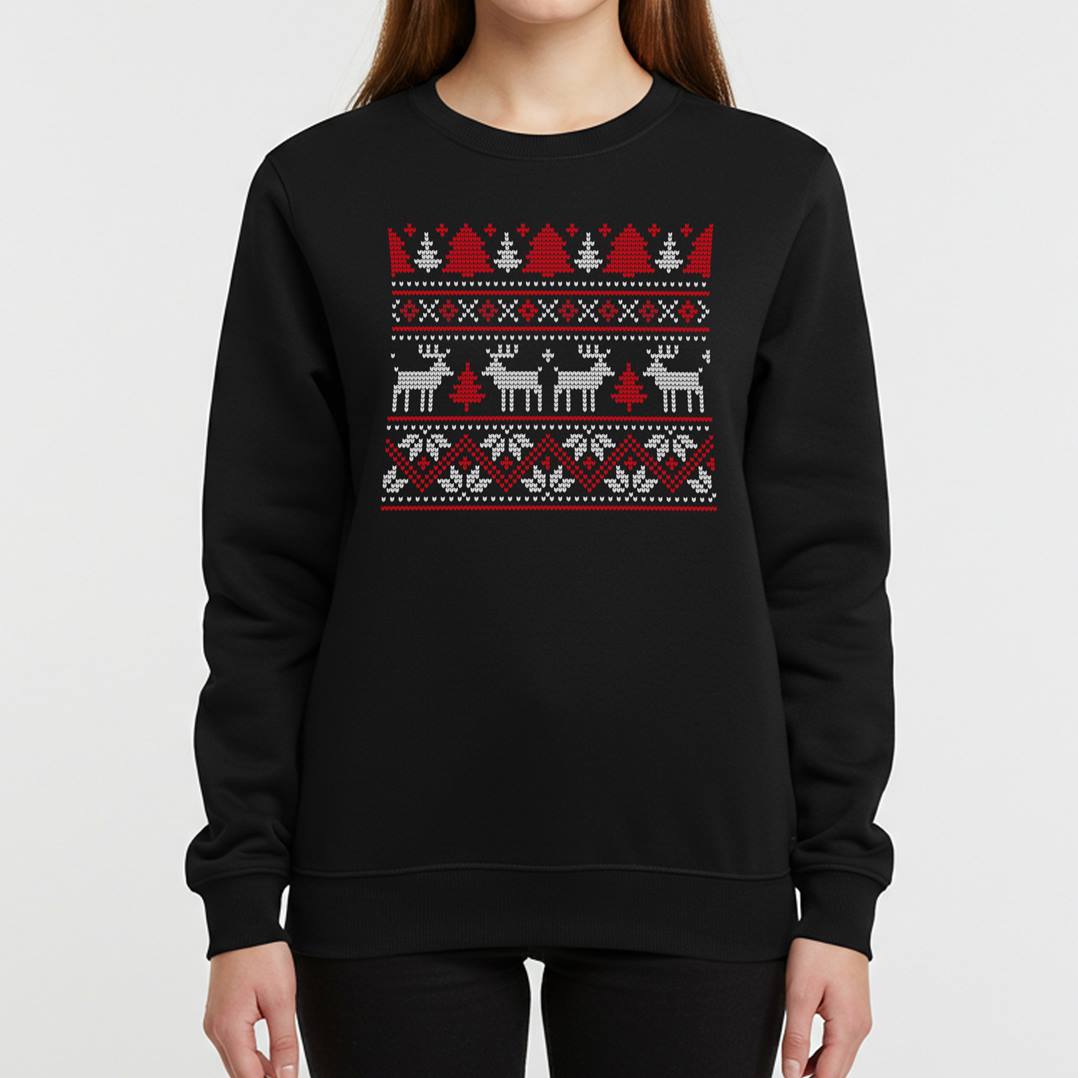 Weihnachtspullover - Rentier & Tannenbaum (Strick-Optik)