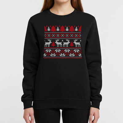 Weihnachtspullover - Rentier & Tannenbaum (Strick-Optik)