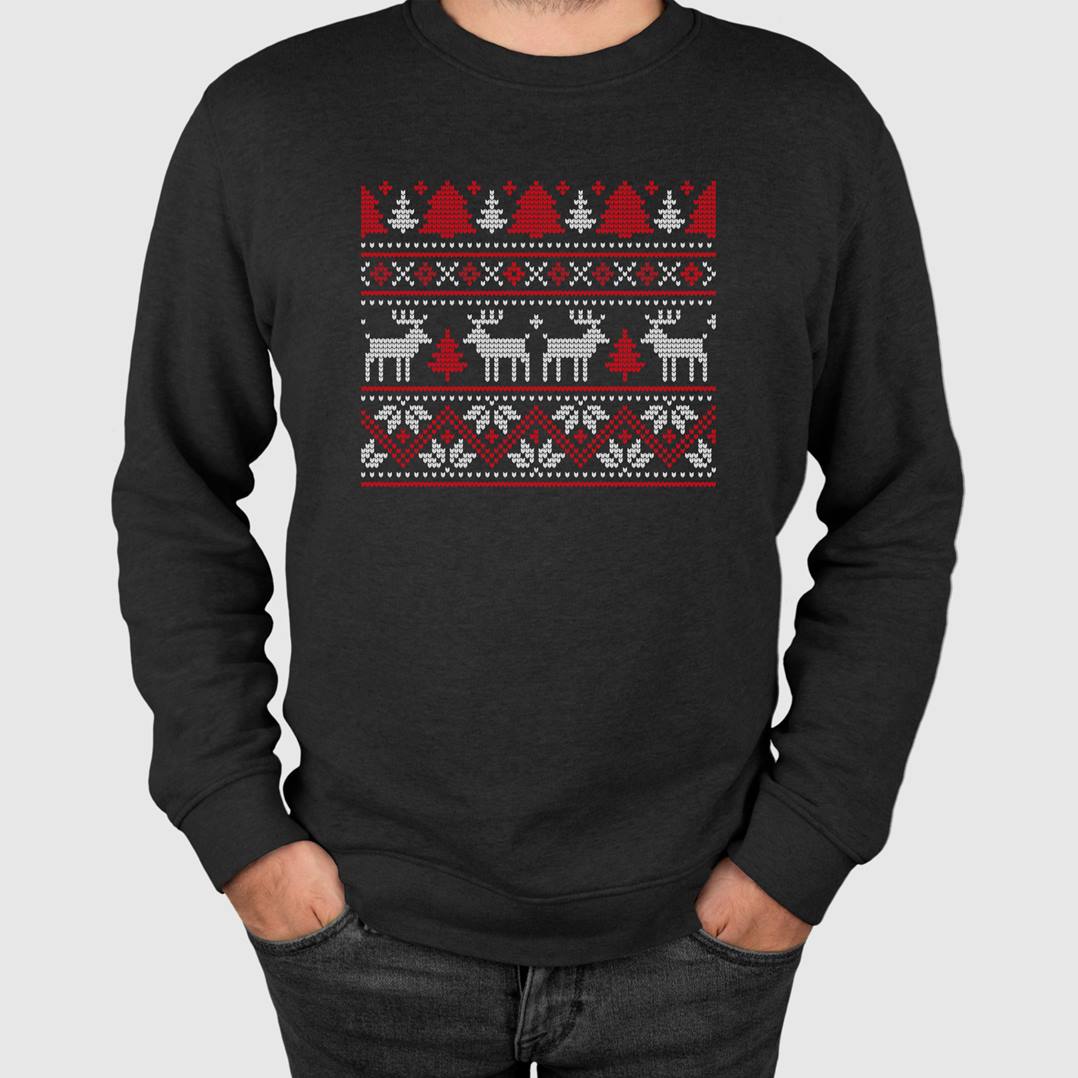 Weihnachtspullover - Rentier & Tannenbaum (Strick-Optik)