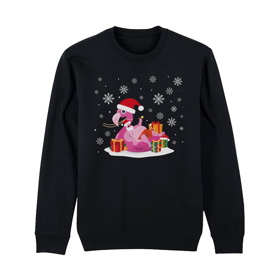 Weihnachtspullover - Weihnachtsmann im Flamingo-Schwimmring