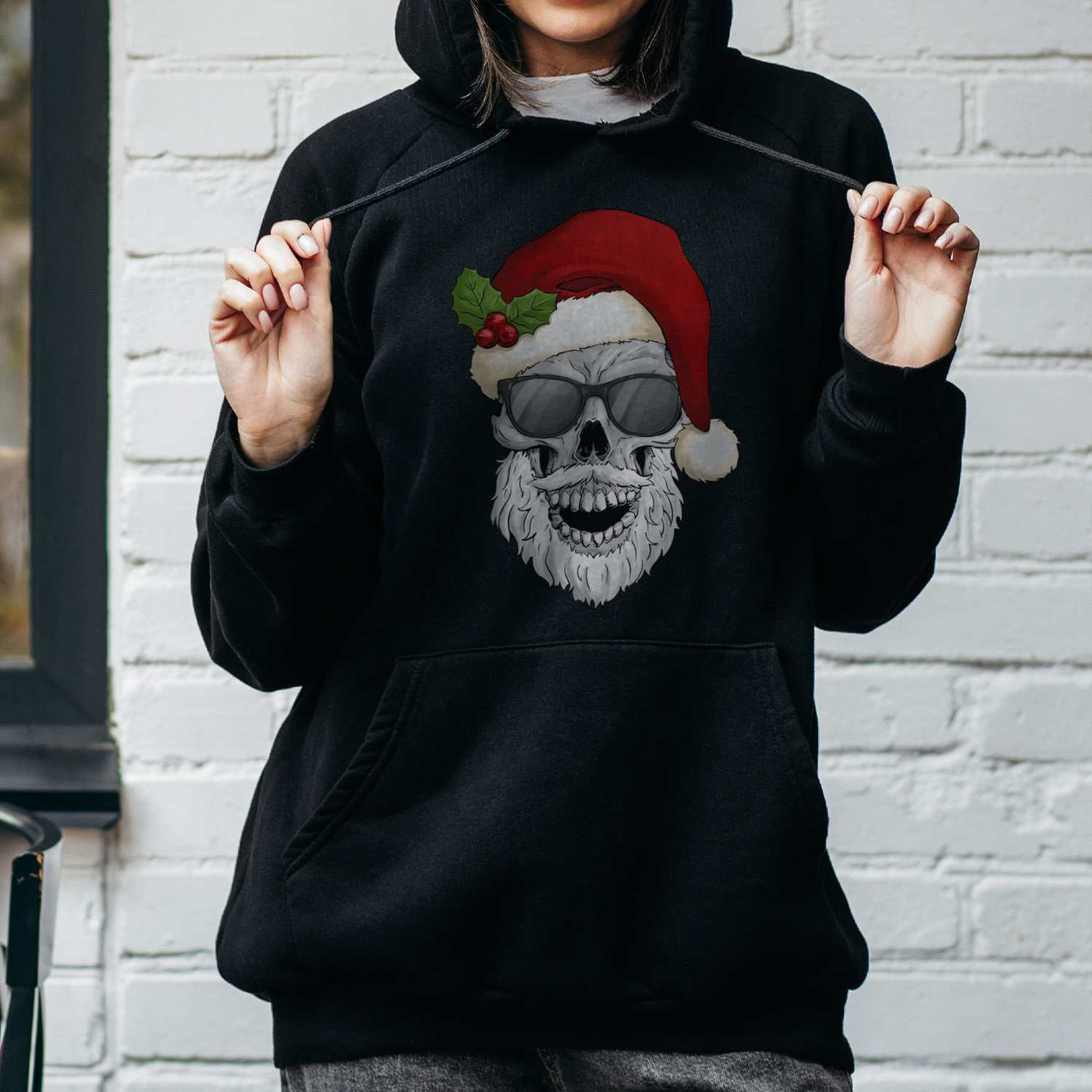 Hoodie -  Totenkopf mit Sonnenbrille (Weihnachten)