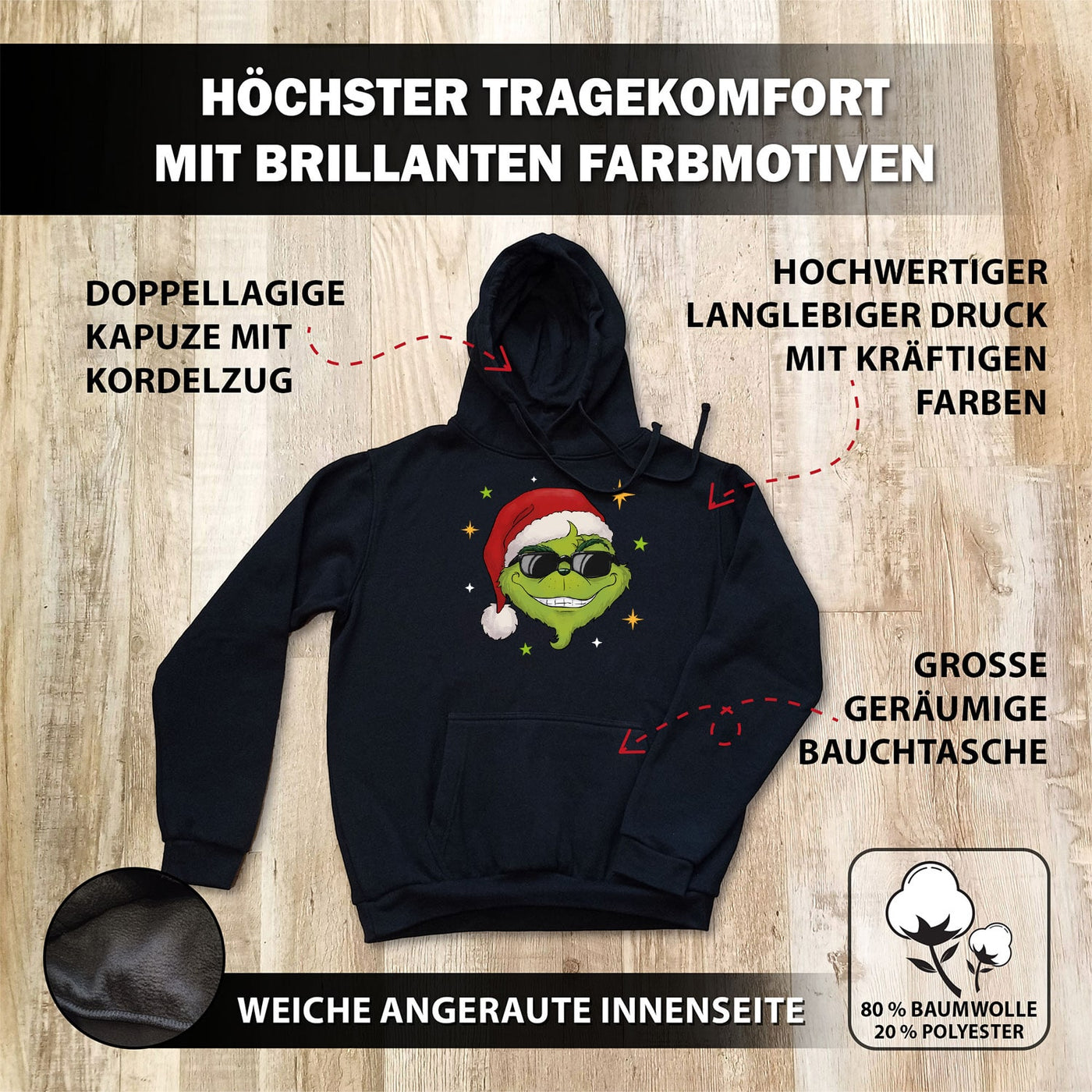 Hoodie - Cooler Grinch (Gesicht-Herren)