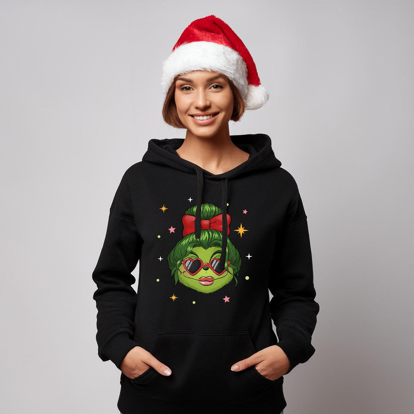 Hoodie - Coole Miss Grinch (Gesicht-Damen)