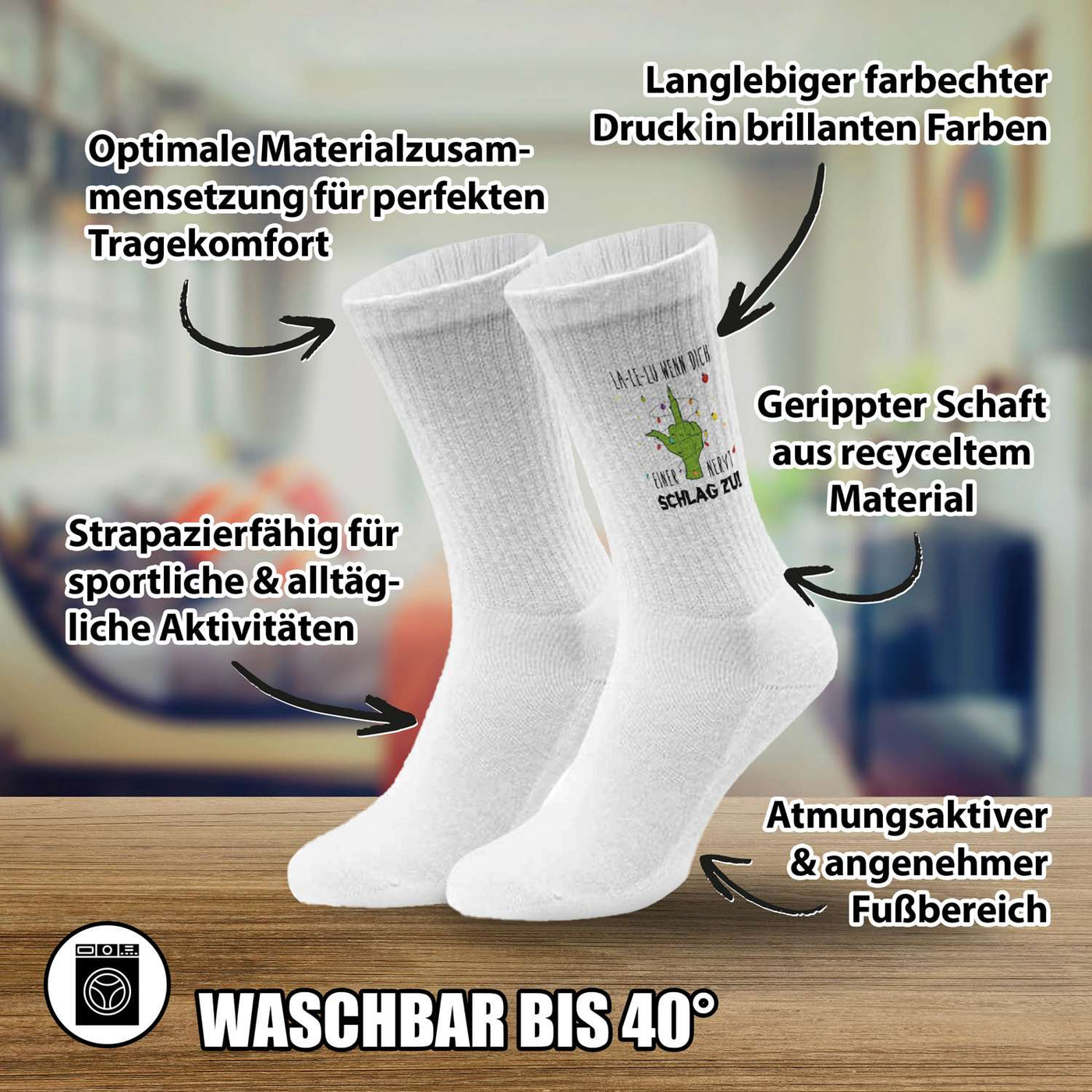 Socken - Grinch - La-Le-Lu wenn dich einer nervt schlag zu! (Mittelfinger)