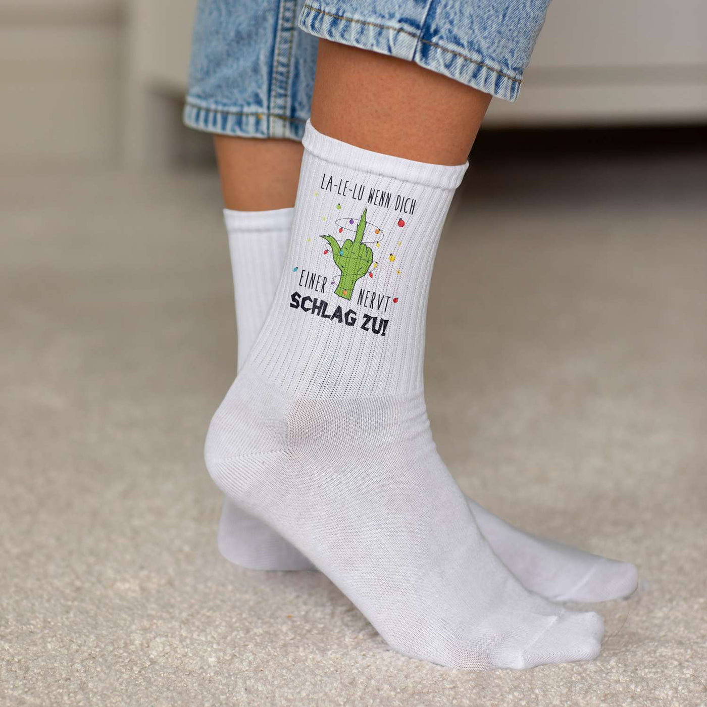 Socken - Grinch - La-Le-Lu wenn dich einer nervt schlag zu! (Mittelfinger)