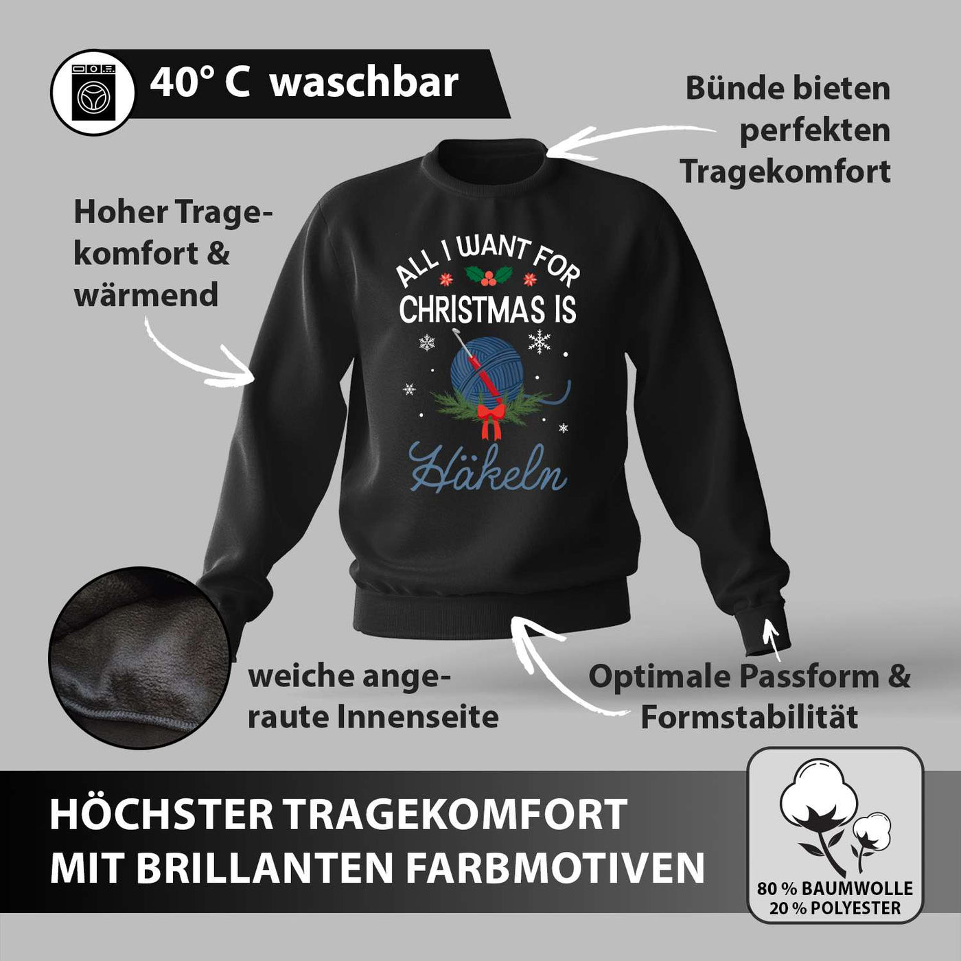 Weihnachtspullover - All I want for Christmas is Häkeln