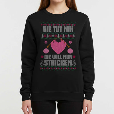 Weihnachtspullover - Die tut nix! Die will nur stricken. (Strick-Optik)