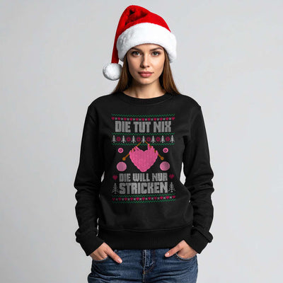 Weihnachtspullover - Die tut nix! Die will nur stricken. (Strick-Optik)