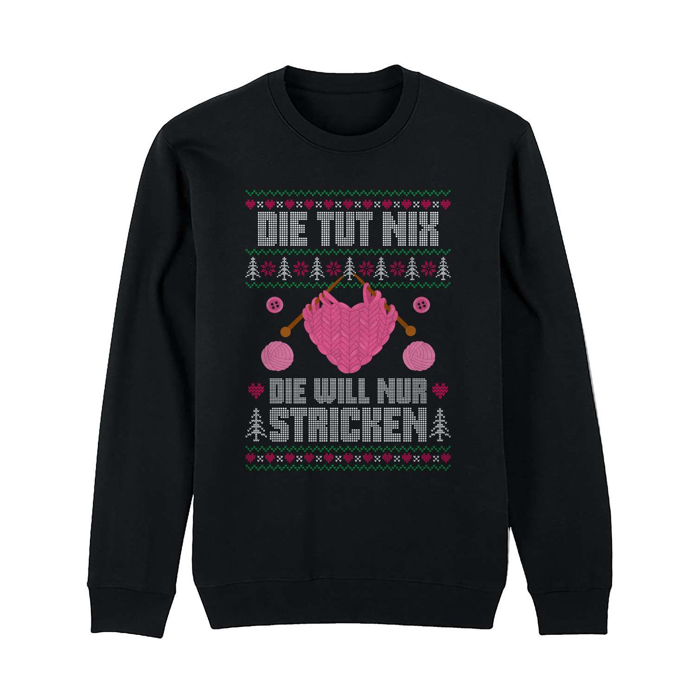 Weihnachtspullover - Die tut nix! Die will nur stricken. (Strick-Optik)