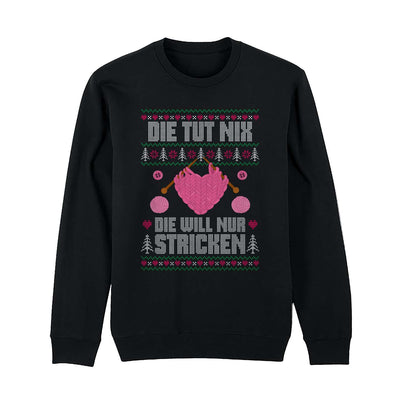 Weihnachtspullover - Die tut nix! Die will nur stricken. (Strick-Optik)
