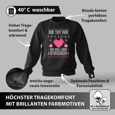 Weihnachtspullover - Die tut nix! Die will nur stricken. (Strick-Optik)
