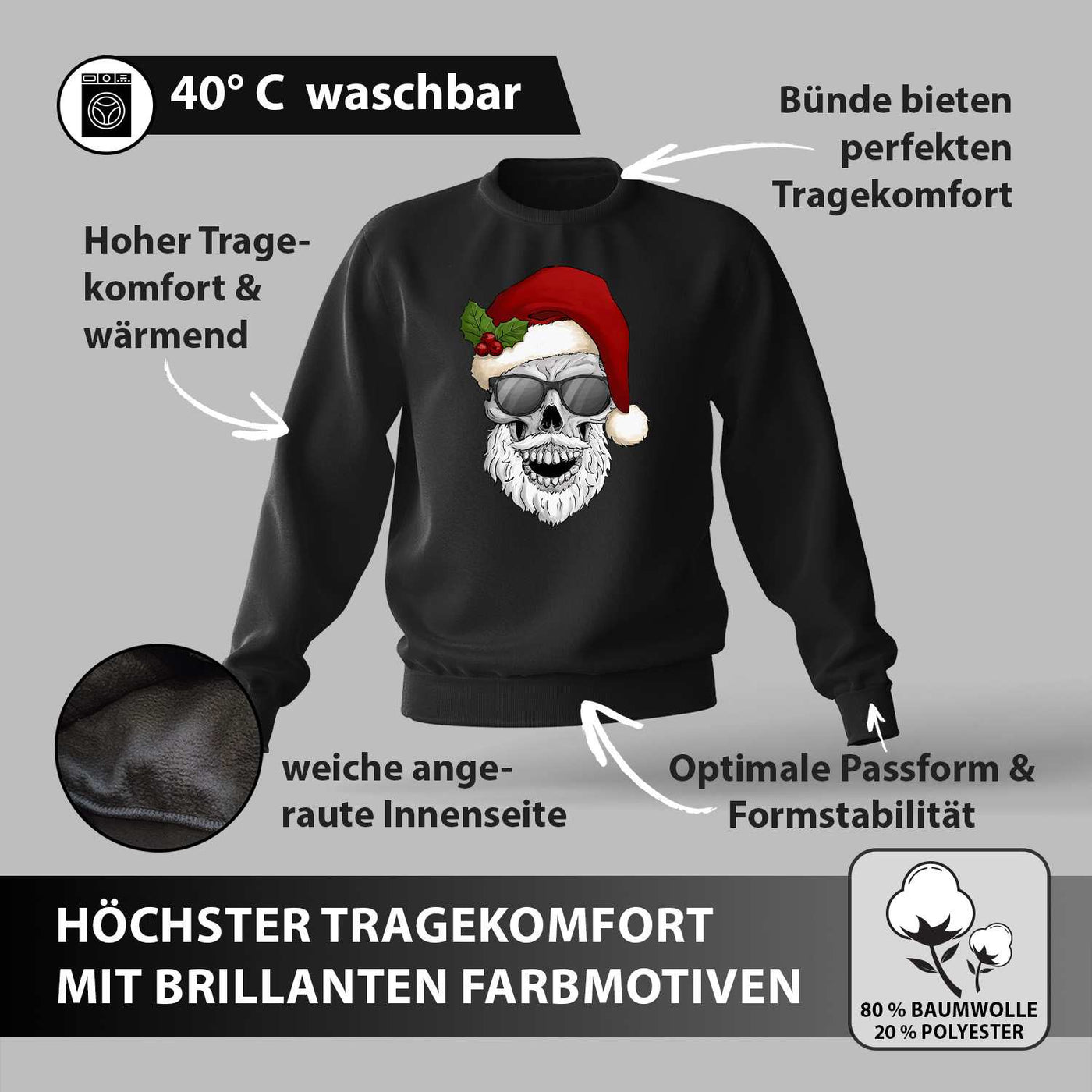 Weihnachtspullover - Totenkopf mit Sonnenbrille