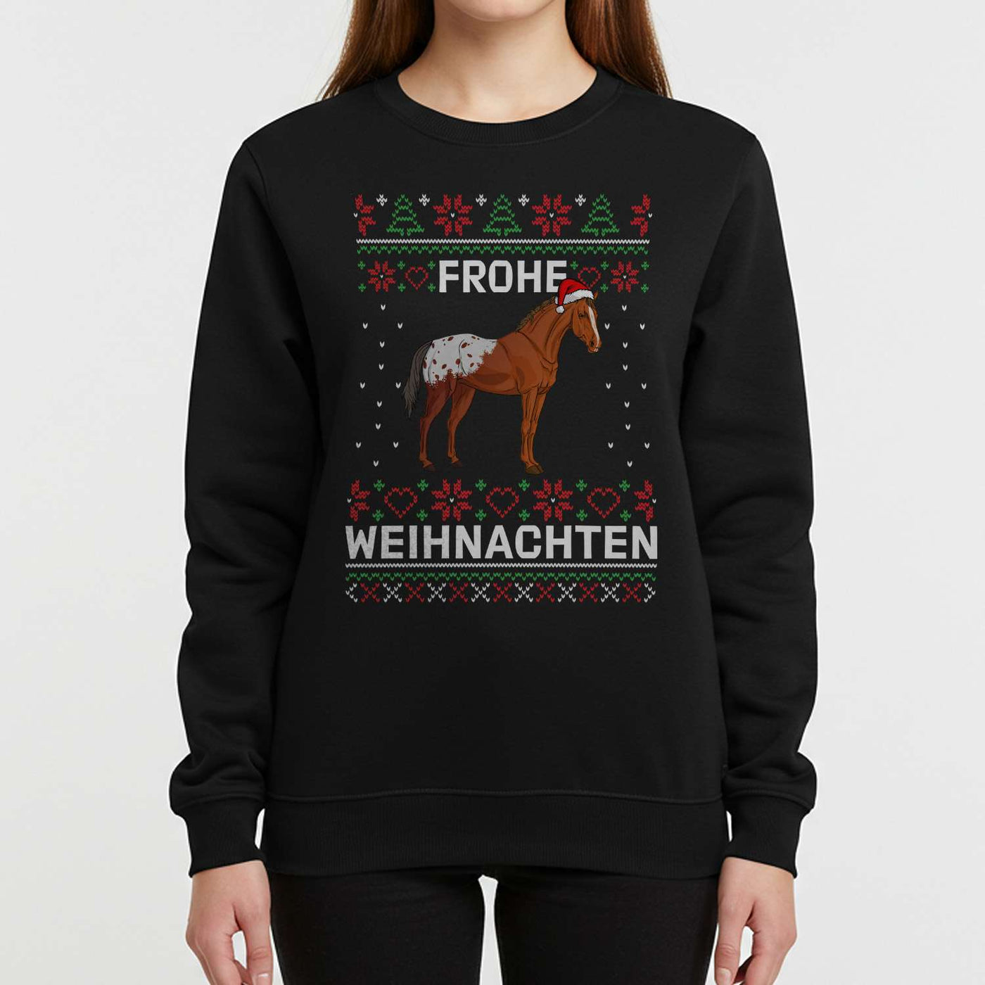 Weihnachtspullover - Pferd - Frohe Weihnachten (Strick-Optik)