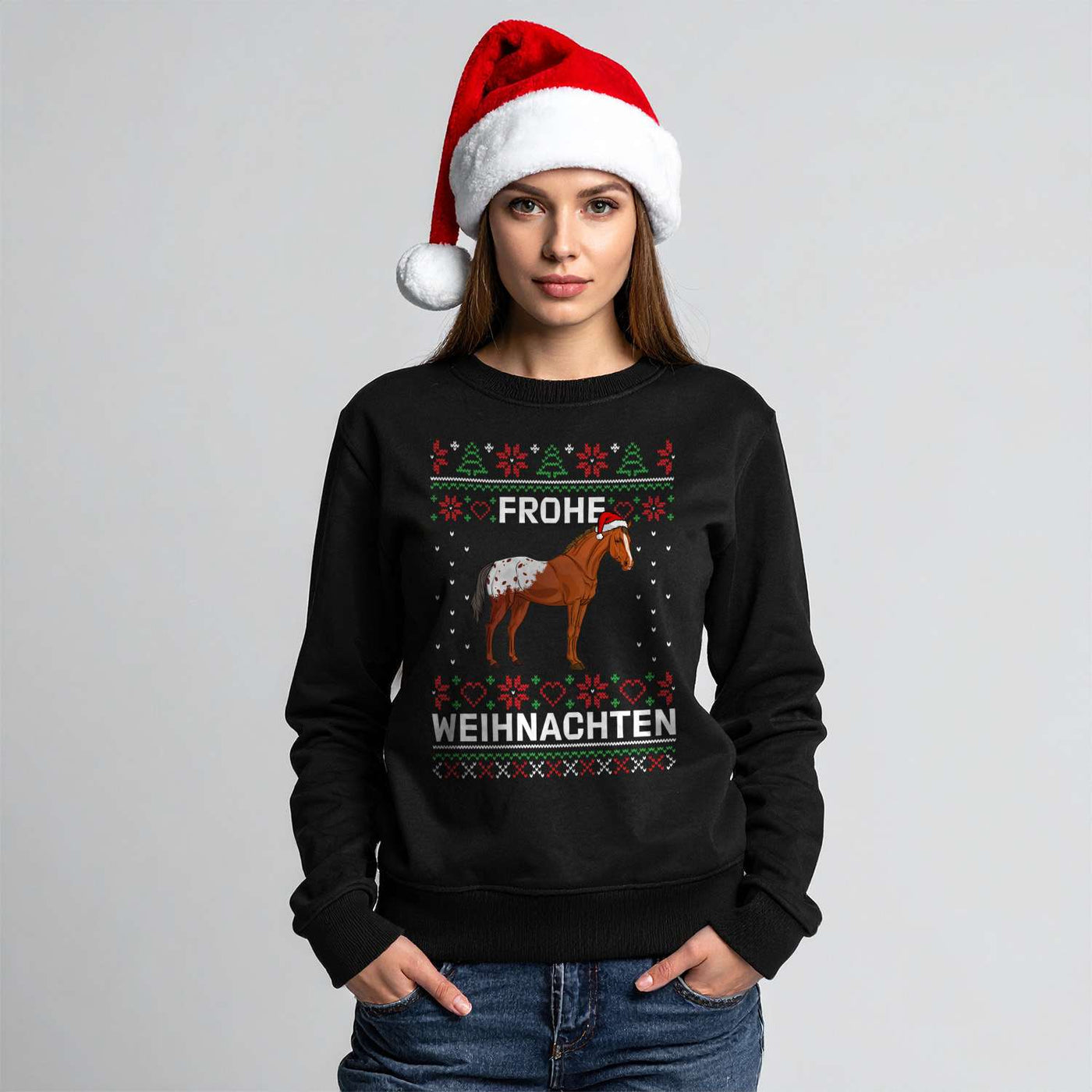 Weihnachtspullover - Pferd - Frohe Weihnachten (Strick-Optik)