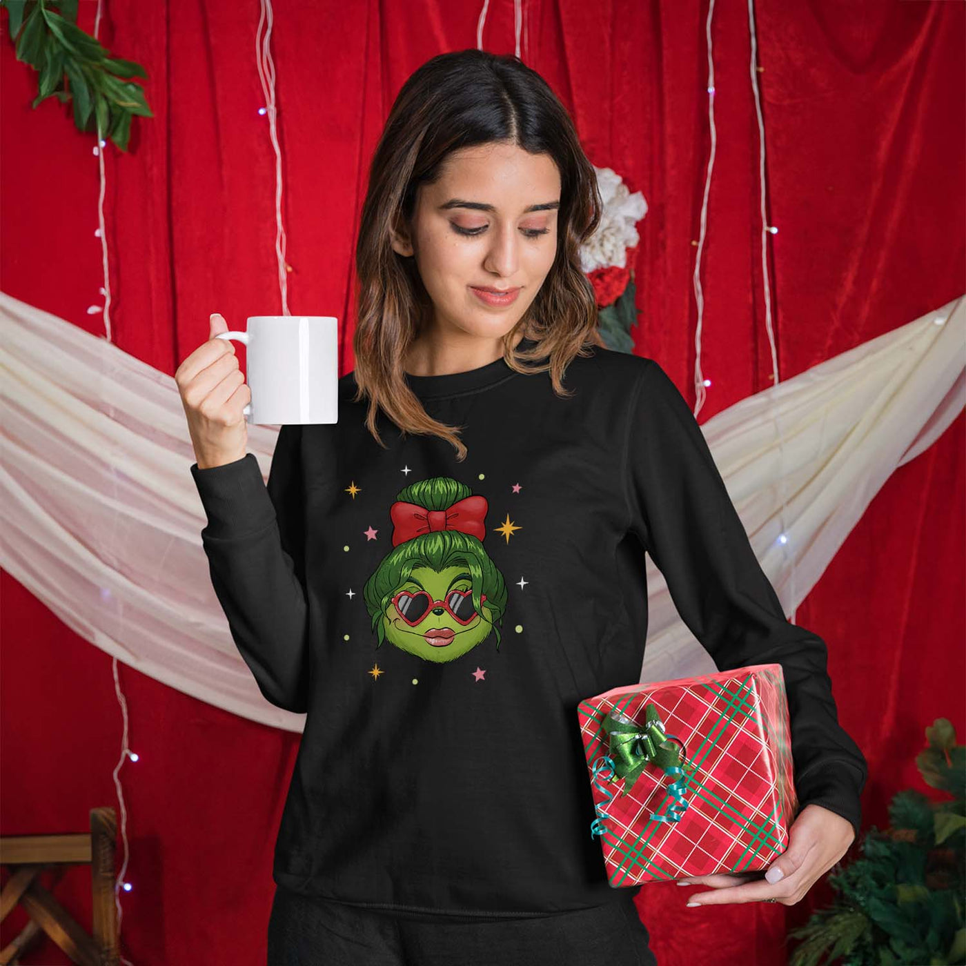 Weihnachtspullover - Coole Miss Grinch (Gesicht-Damen)