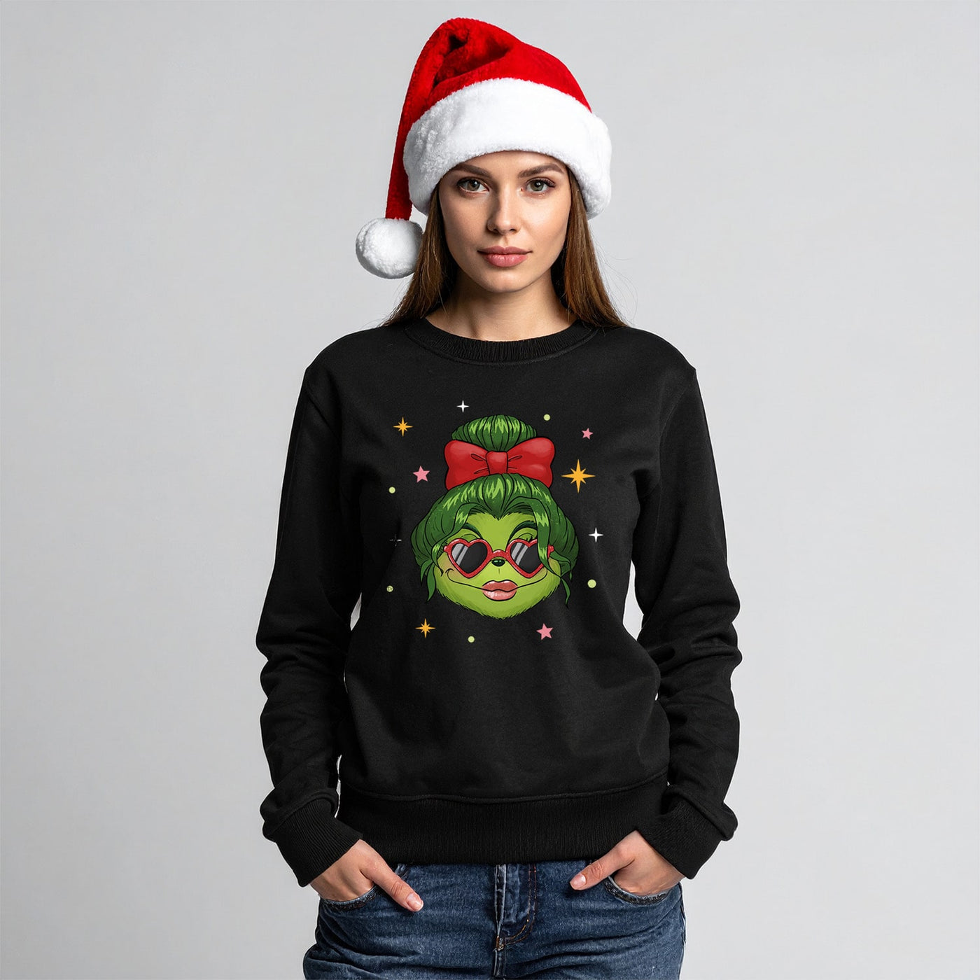 Weihnachtspullover - Coole Miss Grinch (Gesicht-Damen)