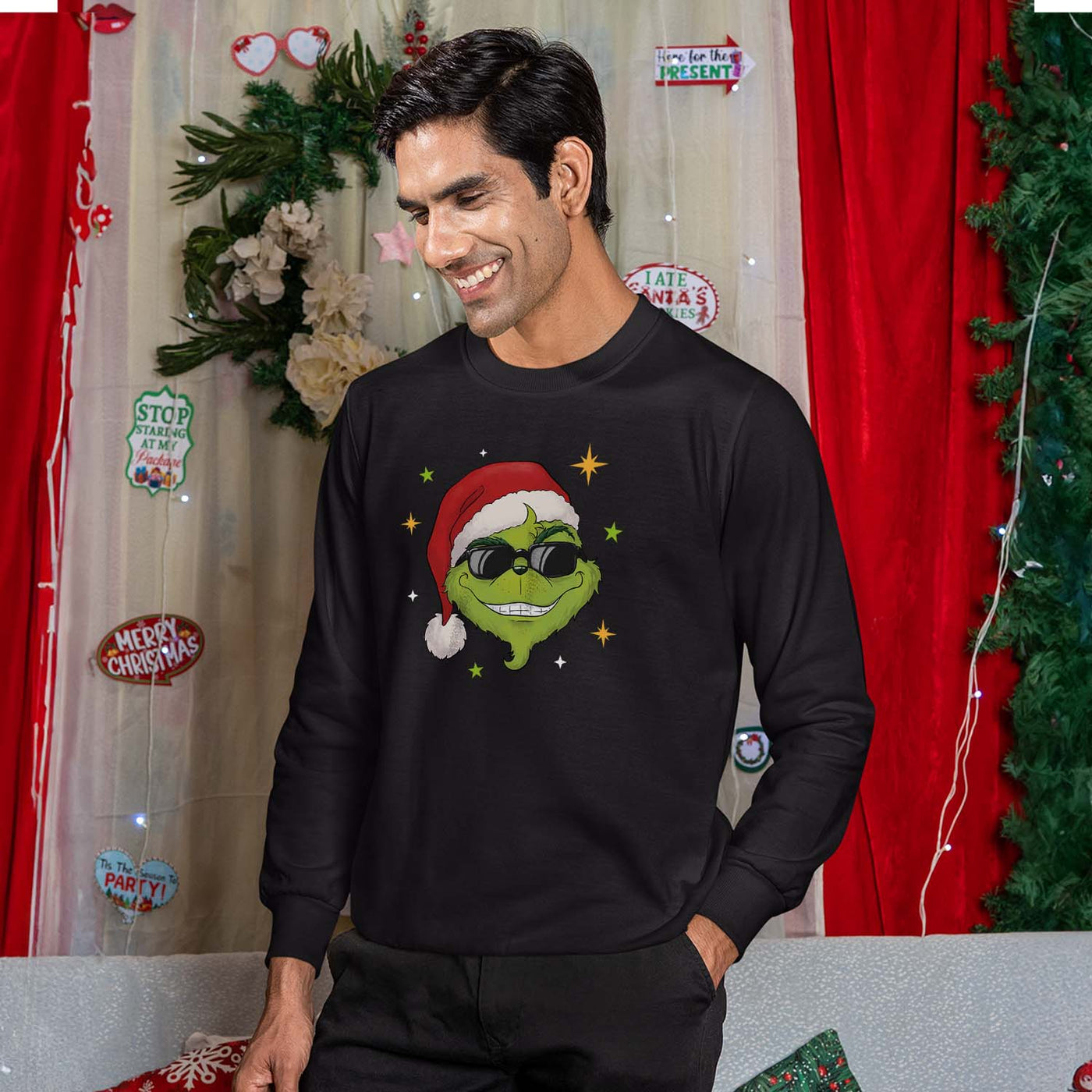 Weihnachtspullover - Cooler Grinch (Gesicht-Herren)