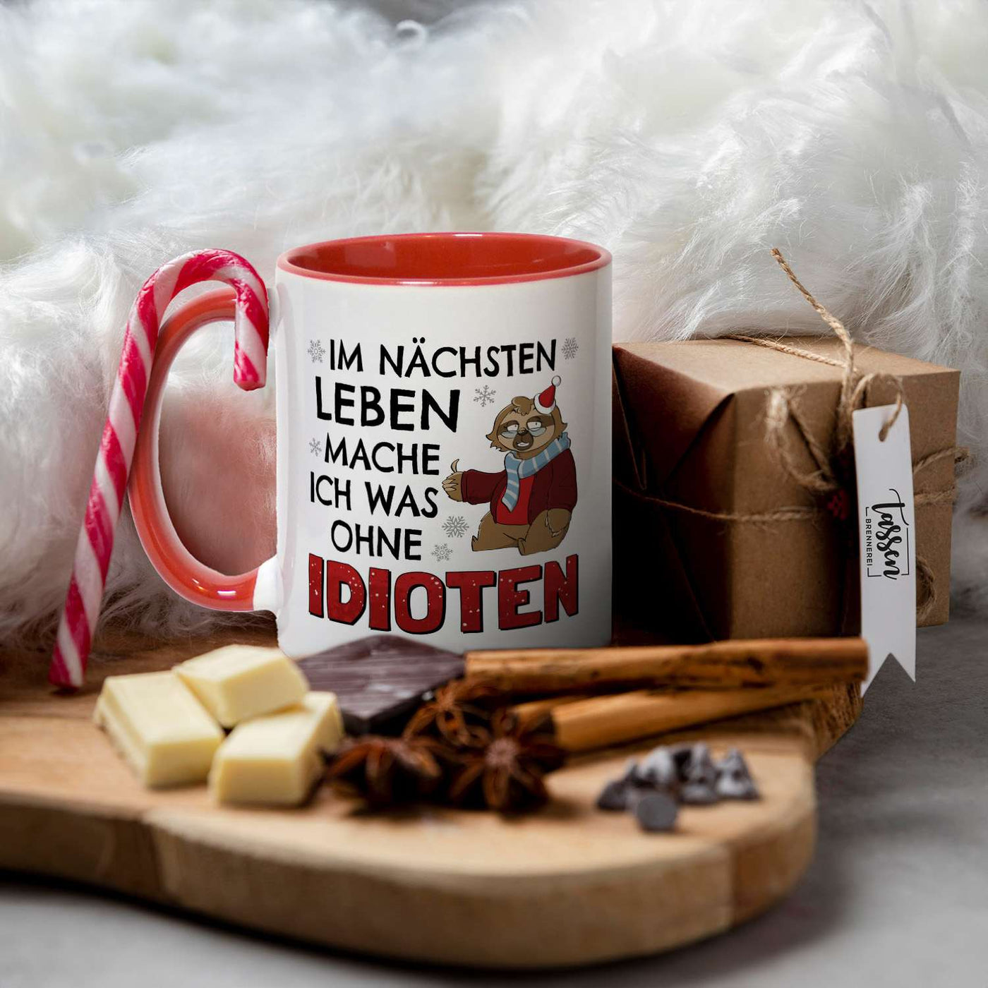 Tasse - Im nächsten Leben mache ich was ohne Idioten - Ratzeline die Faultierdame (Weihnachten)