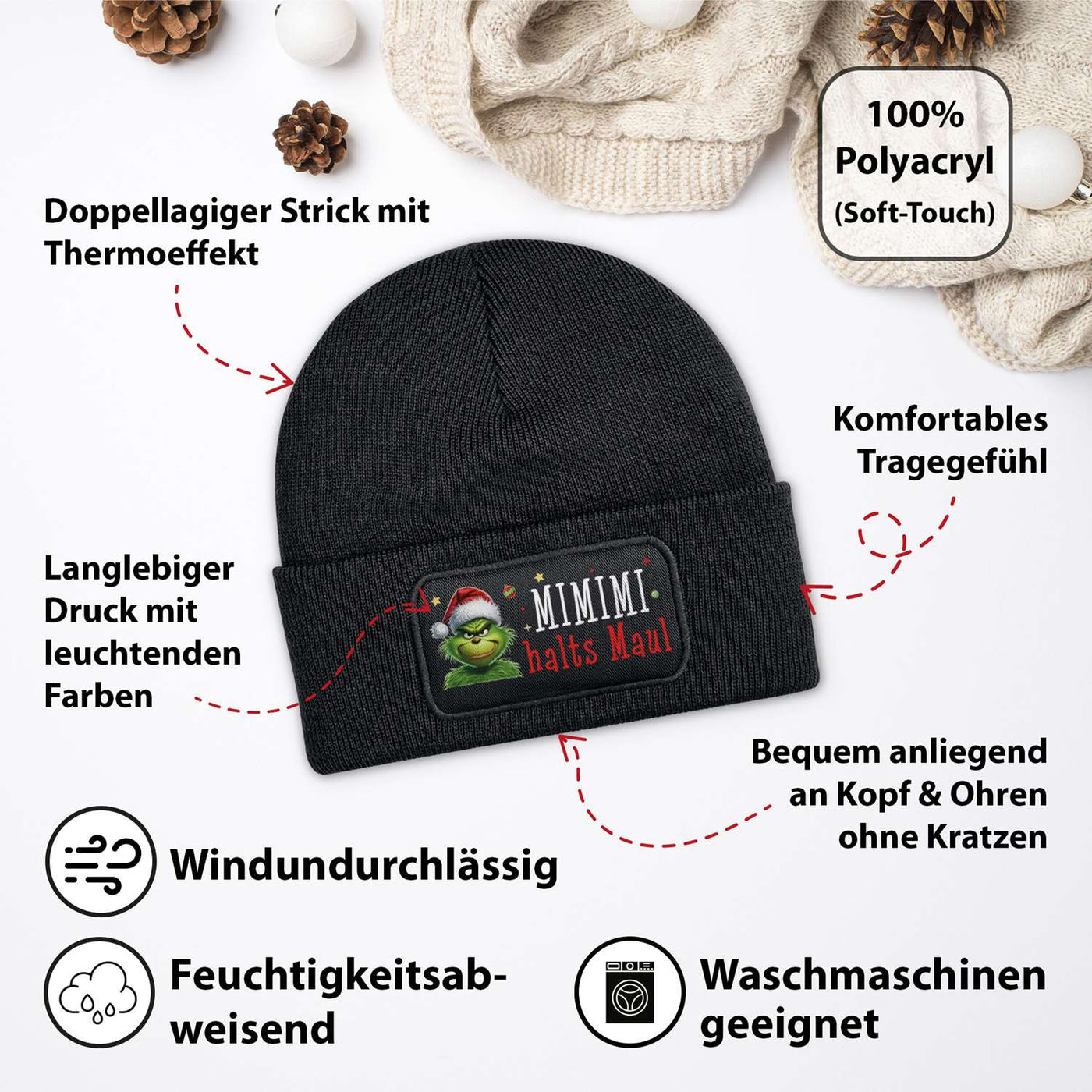 Beanie Mütze - Grinch - Mimimi Halts Maul! (CS)