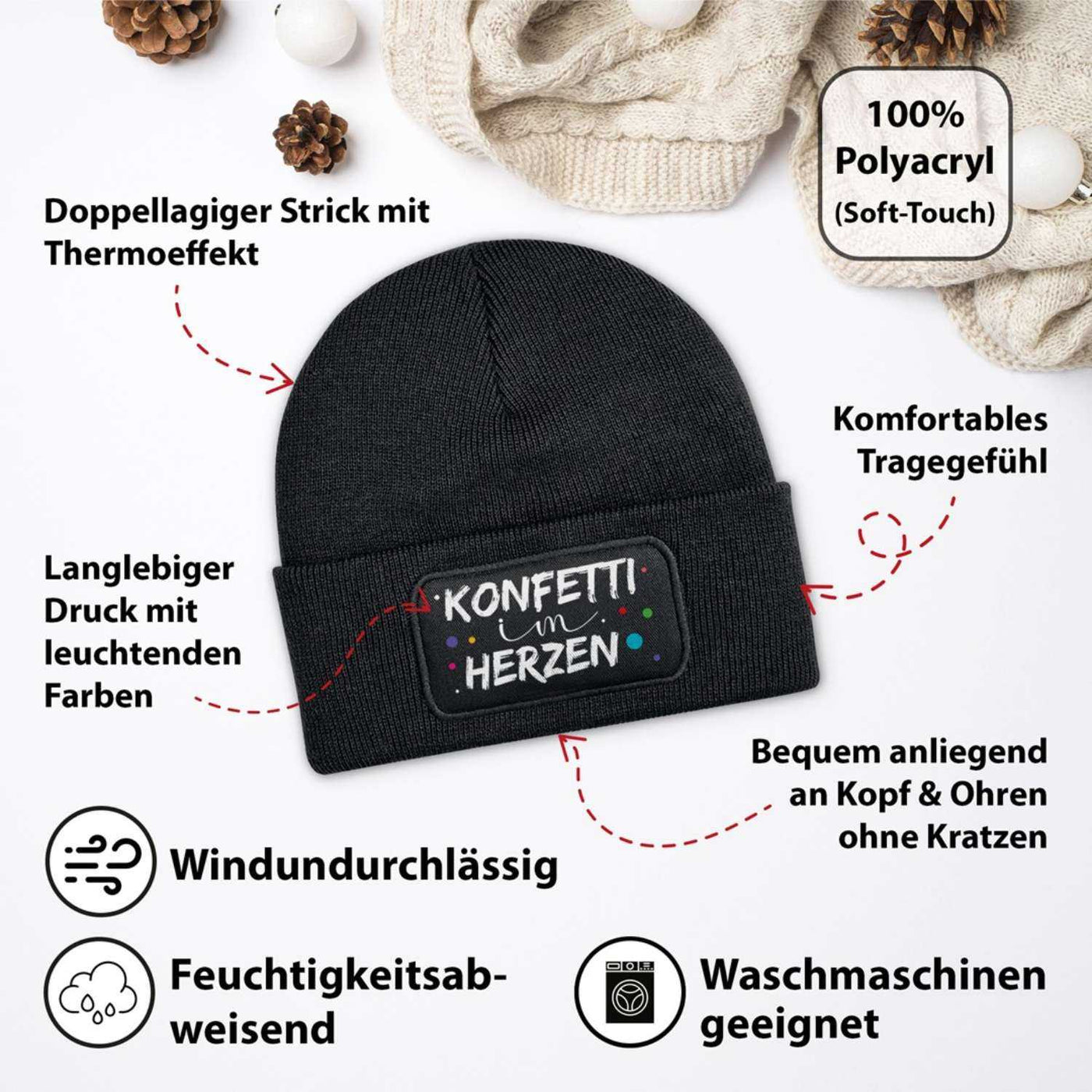 Beanie Mütze - Konfetti im Herzen
