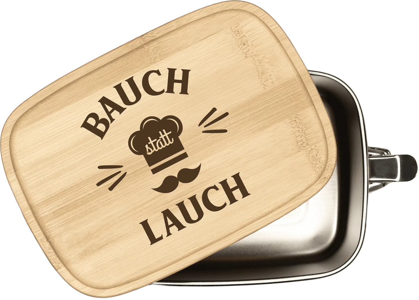 Brotdose - Bauch statt Lauch - Edelstahl mit Bambusdeckel