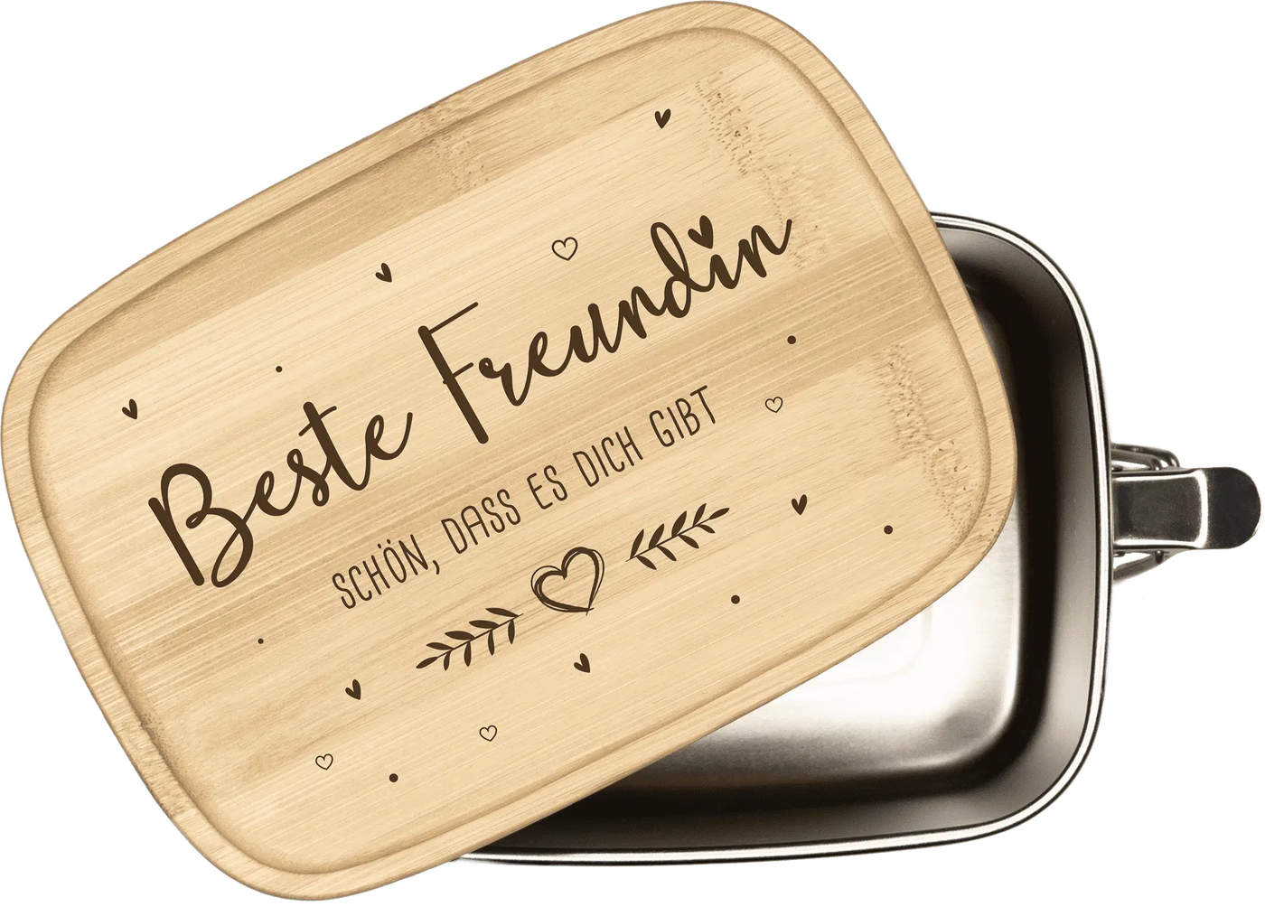 Brotdose - Beste Freundin Schön, dass es Dich gibt - Edelstahl mit Bambusdeckel