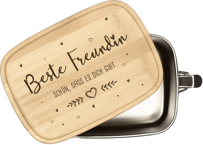 Brotdose - Beste Freundin Schön, dass es Dich gibt - Edelstahl mit Bambusdeckel