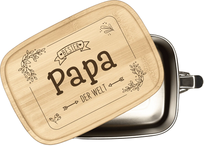 Brotdose - Bester Papa der Welt - Edelstahl mit Bambusdeckel