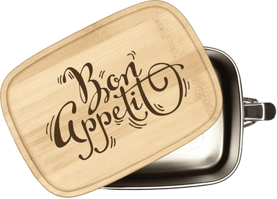 Brotdose - Bon appetit - Edelstahl mit Bambusdeckel
