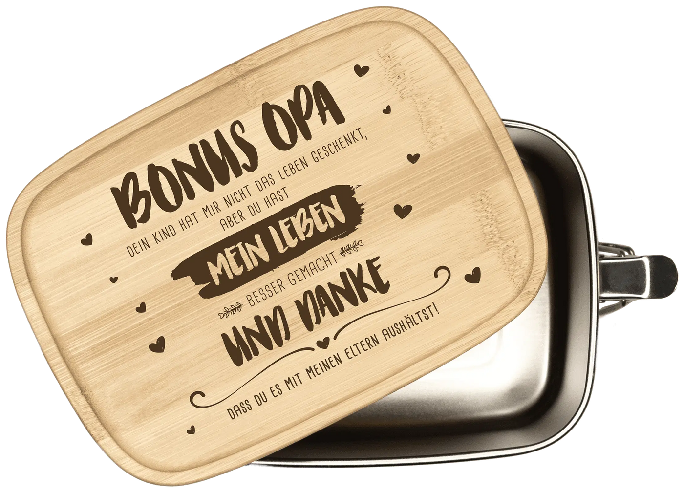 Brotdose - Bonus Opa, du hast mein Leben besser gemacht - Edelstahl mit Bambusdeckel