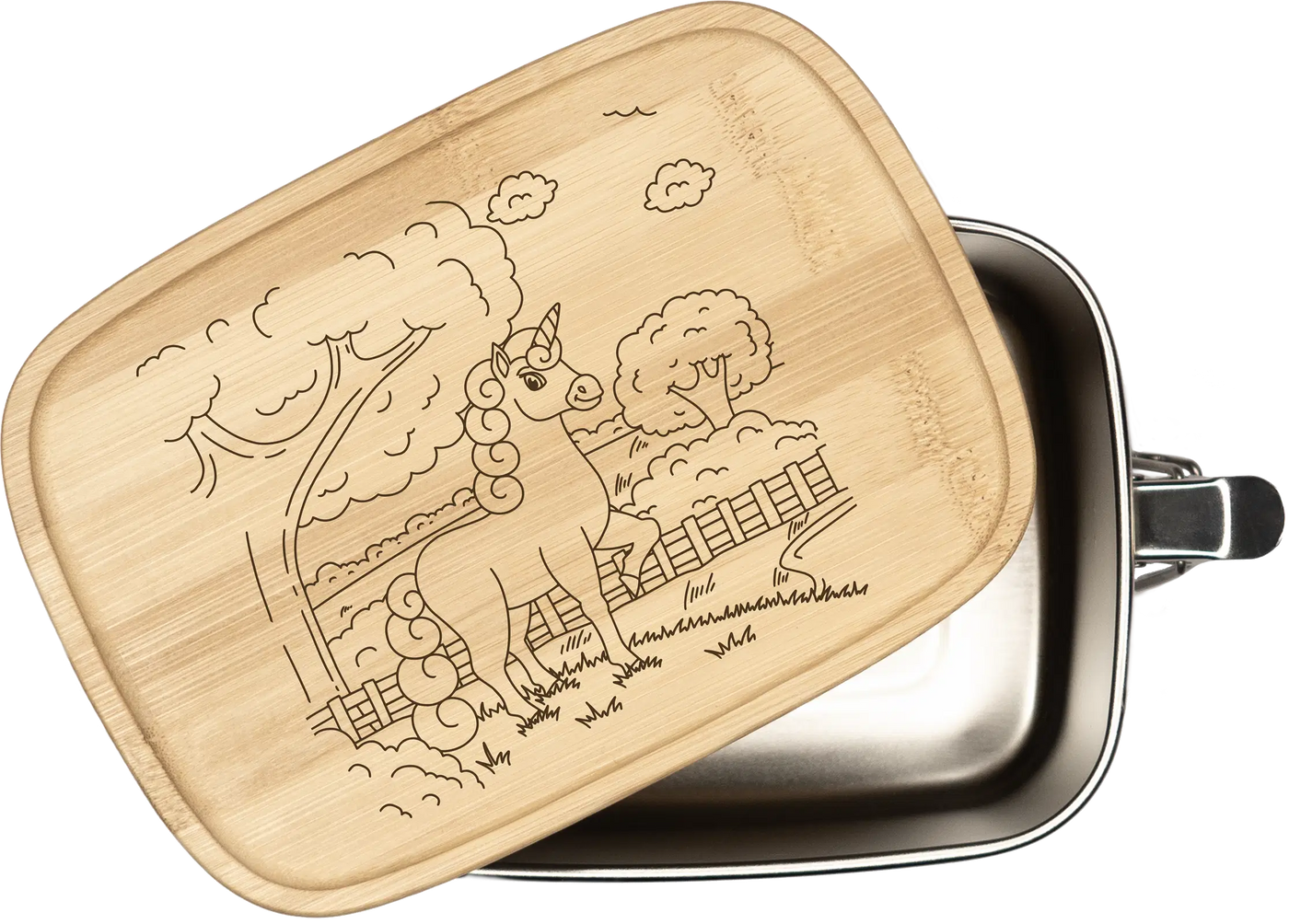 Brotdose - Einhorn - Edelstahl mit Bambusdeckel